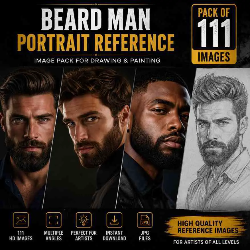 Beard man portrait drawing reference pack with male faces from multiple angles